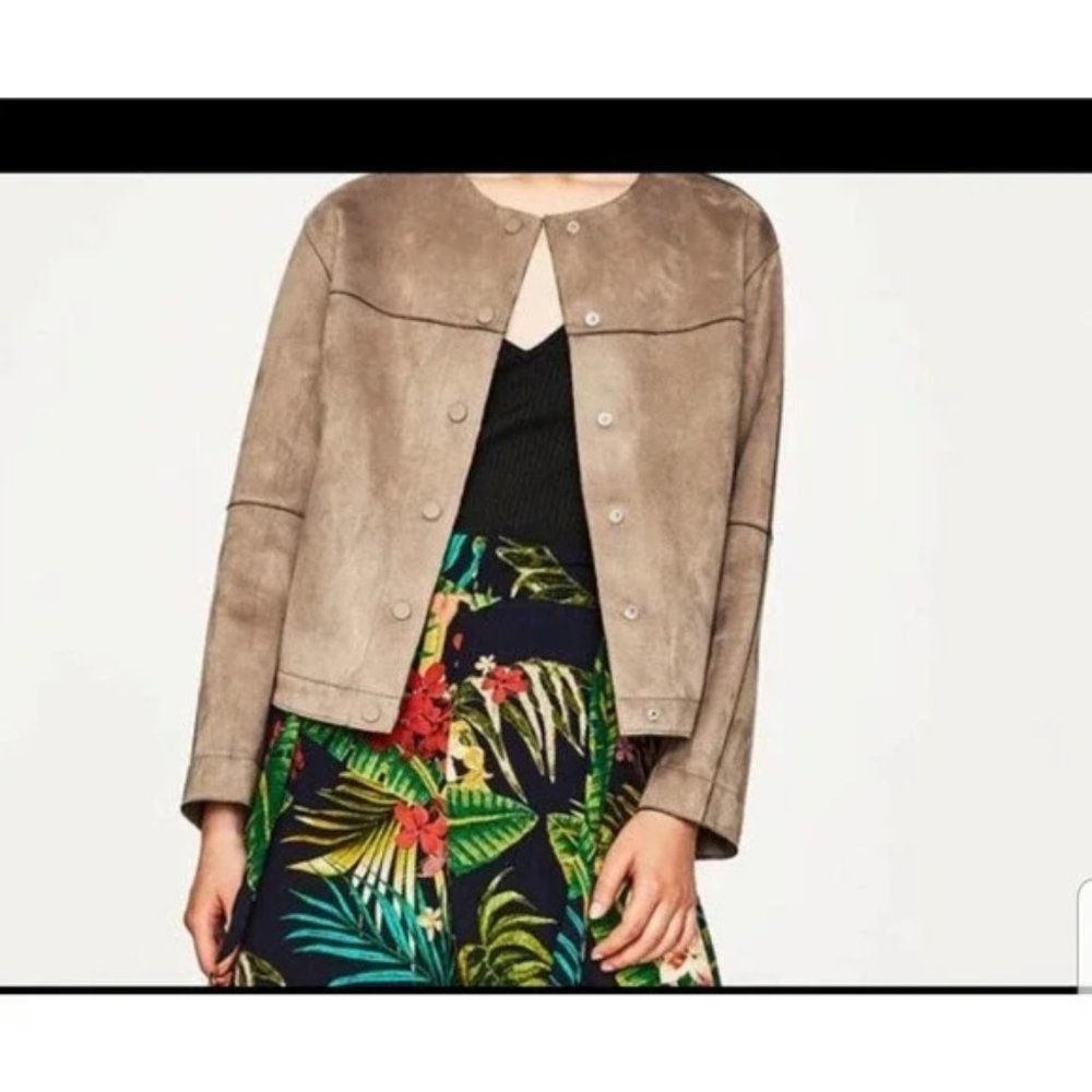 Zara Taupe Suede-Look Snap Front Jacket